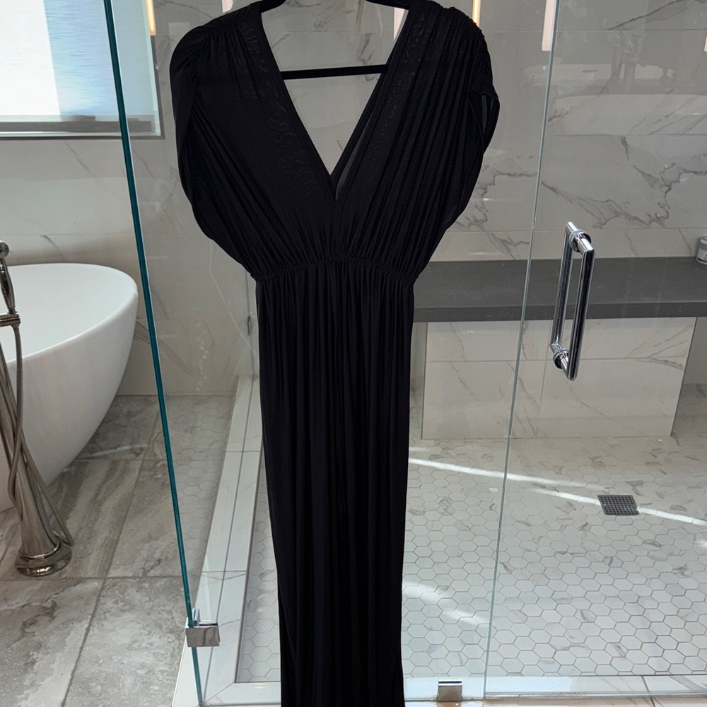 Sheer Black V-Neck/Back Maxi Dress/Cover Up